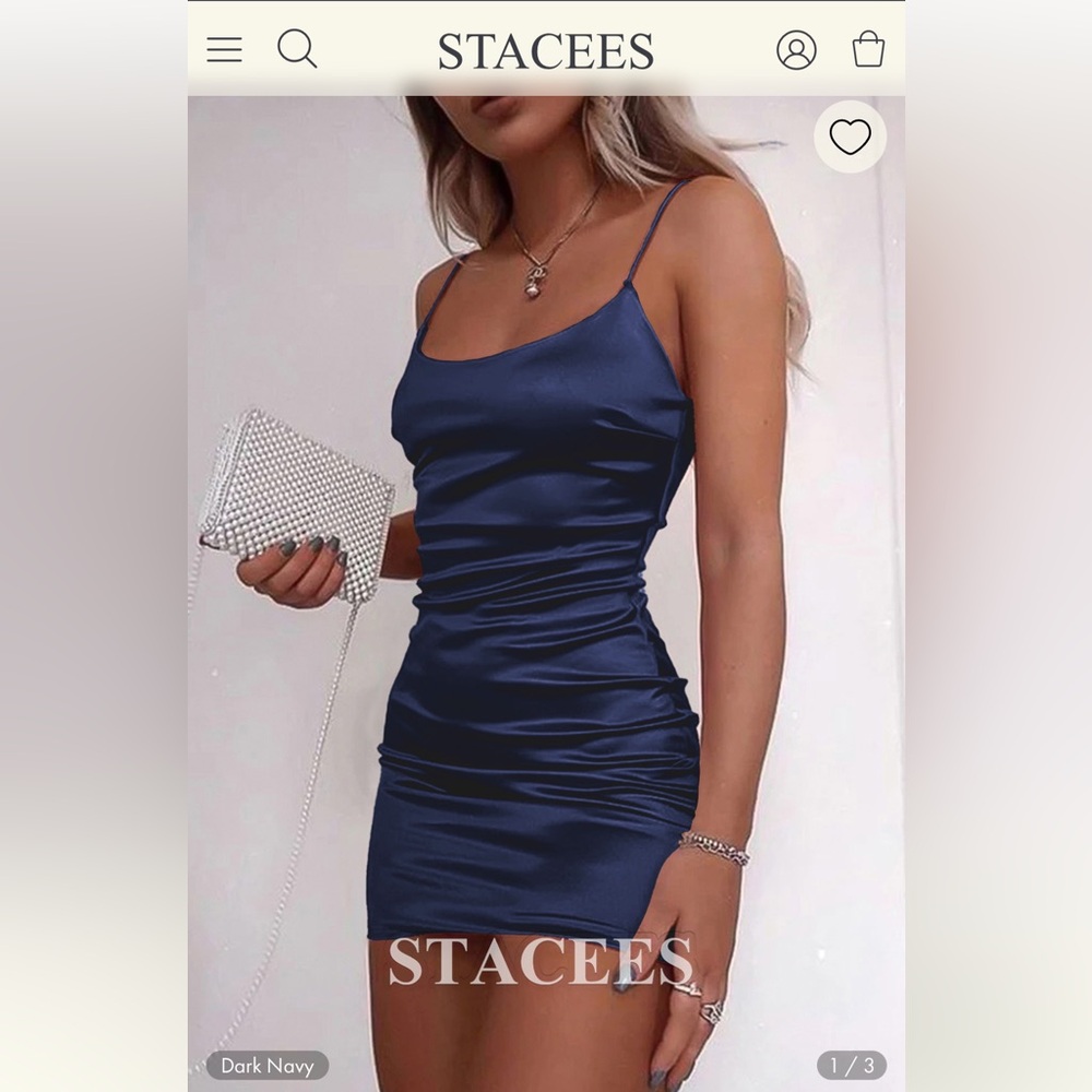 STACEE'S Dark Navy Satin Ruched Mini Dress